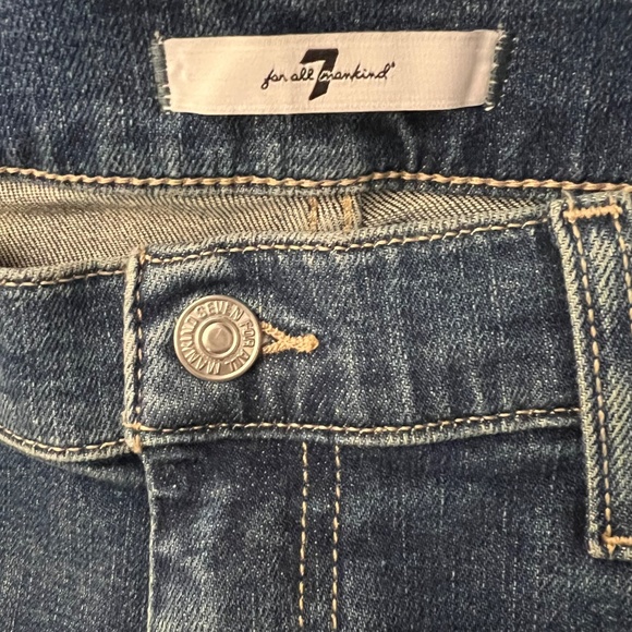 7 For All Mankind Dojo New York Dark Wide Leg Jeans Blue Flare High Rise 32 - Picture 8 of 12